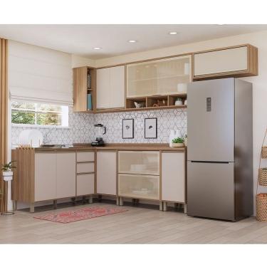 Imagem de Cozinha Completa de Canto 7 Peças com Tampo e Vidro Reflecta 468cm Lari Luciane Móveis