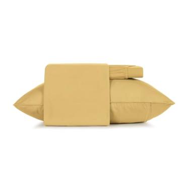 Imagem de Jogo de Cama Simples Malha Fio Penteado 100% Algodão - Amarelo Mostarda - Solteiro King