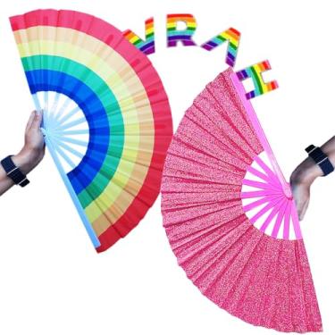 Imagem de Kit Leque Grande Glitter Colorido + Arco Íris LGBT Vraah Faz Barulho Dança Parada Festa Carnaval Show Decoração