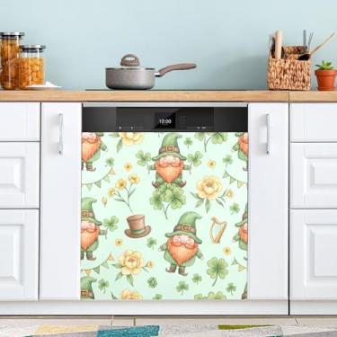 Imagem de ATTX Capa magnética de máquina de lavar louça Gnomos alegres de São Patrício | Adesivo decorativo de eletrodomésticos de 58 x 66 cm para armários domésticos e eletrodomésticos #280