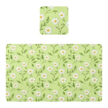 Imagem de Burbuja Jogo americano conjunto de 2, margaridas em PVC verde tapetes de mesa antiderrapantes resistentes ao calor à prova d'água para mesa de jantar, lavável, 30,5 x 45,7 cm
