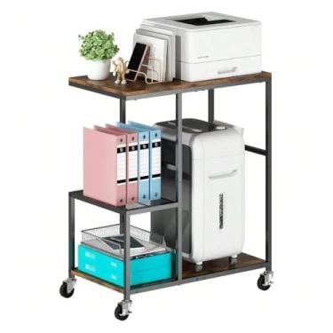 Imagem de Suporte de torre de PC de 3 níveis para escritório, suporte de CPU, mesa de impressora móvel com rodas, prateleira de armazenamento multifuncional para acessórios de cozinha e escritório em casa