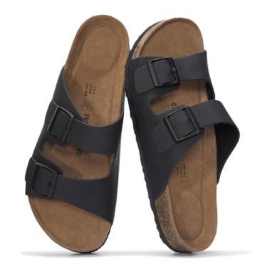 Imagem de Project Cloud Sandálias Masculinas De Couro Legítimo Com Palmilha De Cortiça Natural E Espuma Viscoelástica - Sandálias Antiderrapantes Com Fivela Dupla (Arizona, Blkmat, 10.5)