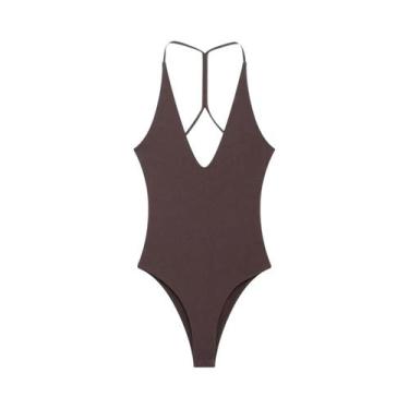 Imagem de Body Feminino Elegante Com Decote V E Costas Abertas, Modelo Slim Fit,