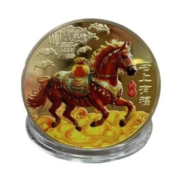 Imagem de Moeda Do Ano Do Cavalo Do Zodíaco, Medalha Comemorativa Colorida, Arte