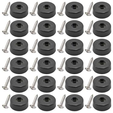 Imagem de Acoeitl 24 peças de pés de borracha para tábua de corte com parafusos de aço inoxidável 2,5 cm P x 0,35" A (25 x 9 mm) preto antiderrapante resistente almofadas de substituição para móveis armários e