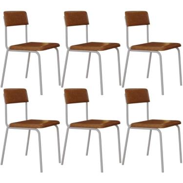 Imagem de Kit 06 Cadeiras Estofada Para Sala De Jantar Sense Branco C01 Courino Caramelo - Lyam Decor