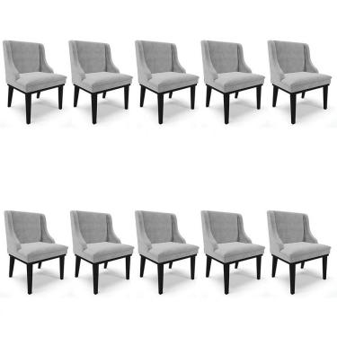 Imagem de Kit 10 Cadeiras Estofadas Para Sala De Jantar Base Fixa De Madeira Preto Lia Suede Cinza - Ibiza