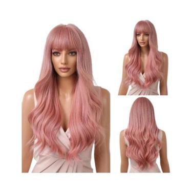 Imagem de Peruca Sintética Longa Cacheada Vermelha Cobre Amarelada Com Franja Pa