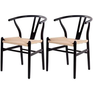 Imagem de Kit 2 Cadeiras Valentina Rivatti Madeira Preta Assento em Palha Natura