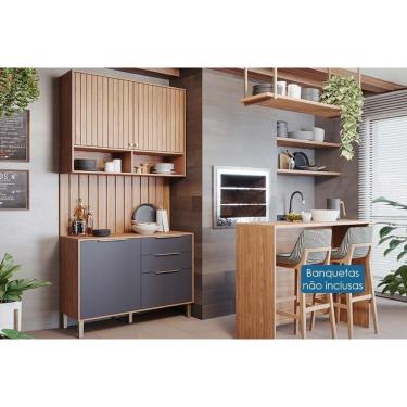 Imagem de Cozinha Completa Divina 5 Peças (1aéreo+1balcão+1ilha+2complementos) C5p186 Freijo-titanium - Mgm