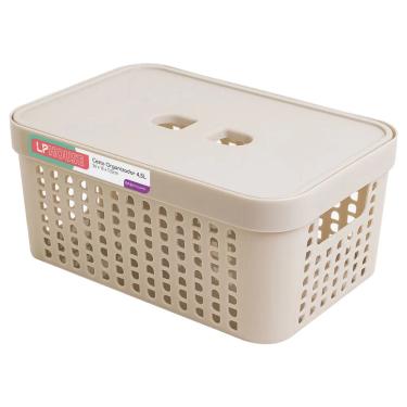 Imagem de Cesta Organizadora LP House Rattan com Tampa Bege 4,5L