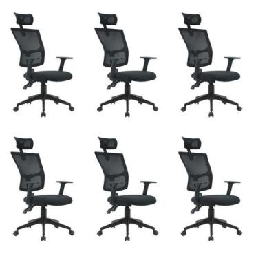 Imagem de Kit 6 Cadeiras Escritório Presidente Ergonômica NR17 Tela Mesh Londres