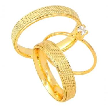 Imagem de Par De Alianças 4mm Chanfrada E Recartilhada Banhada Ouro