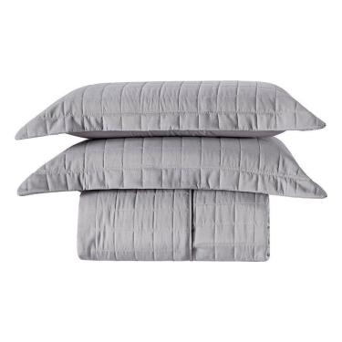 Imagem de Cobre Leito Matelassê Percal 300 Fios Basic Casal Padrão 03 Peças 100% Poliéster - Cinza