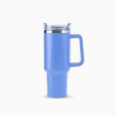 Imagem de Copo Térmico Grande 1200 Ml Canudo Parede Dupla - Azul Claro