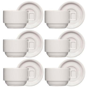 Imagem de Jogo 6 Xícaras Porcelana Branca Café Chá com Pires 210ml Bar Hotel Germer