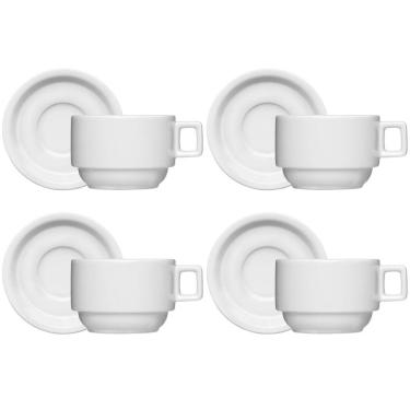 Imagem de Jogo 4 Xícaras de Café Chá com Pires 100ml Bar Hotel Germer em Porcelana Branca
