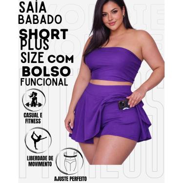 Imagem de Saía Babado Com Short Plus Size Com Bolso Lateral Funcional Em Suplex WOLFOX Feminina-Feminino