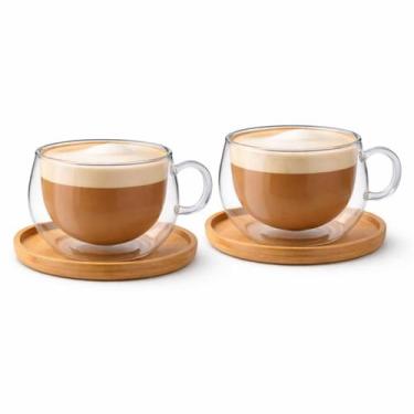 Imagem de Xicaras Vidro Duplo 140ml Com Pires Caneca Parede Dupla 2un - Majestic