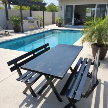 Imagem de Conjunto Mesa para Jardim com 2 Bancos Kit Churrasco Yescasa Preto