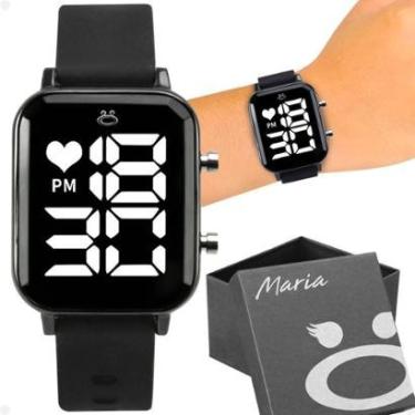 Imagem de relogio feminino digital aço inox + led quadrado preto  silicone  casual ajustavel-Feminino