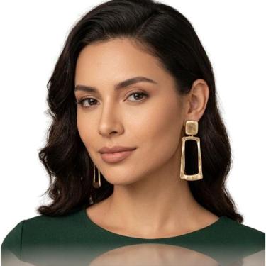 Imagem de Brinco Pressão Feminino Geométrico Dourado Longo Elegante - - anjo da 