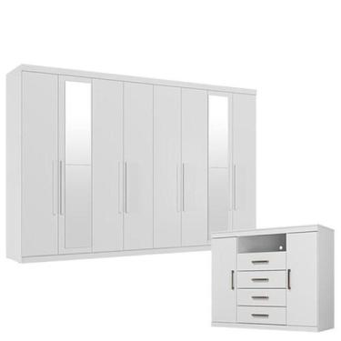 Imagem de Guarda Roupa Casal New Master 8 Portas 4 Gavetas com Espelho e Cômoda 