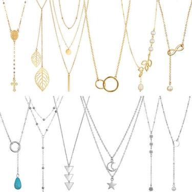 Imagem de Conjunto de colares Hicarer Long Pendant Y Tassel Leaf Circle Bar x12
