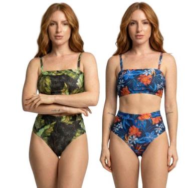 Imagem de KIT 2 Biquíni Cropped Hot Pants Top Faixa Estampado Bella Fiore Cintur