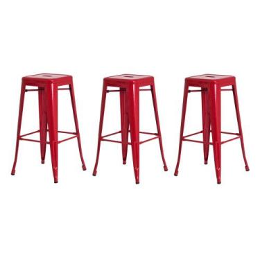 Imagem de Kit 3 Banquetas Tolix Iron Design Industrial Vermelha 76 cm Aço Cozinh