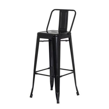 Imagem de Banqueta Tolix Iron com Encosto Preto Brilhante Industrial Aço Cozinha