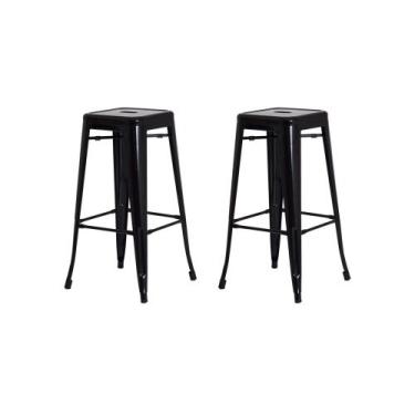 Imagem de Kit 2 Banquetas Tolix Iron Design Industrial Preta 76 cm Aço Cozinha B