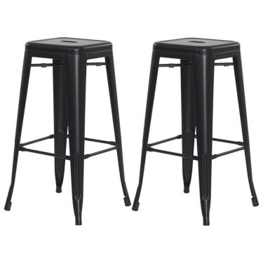 Imagem de Kit 2 Banquetas Tolix Iron Design Industrial Preto Fosco 76 cm Aço Cozinha Bar Bistrô B...