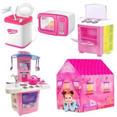 Imagem de Máquina De Lavar Infantil + Cozinha Barraca Fogão Microondas - DM Toys