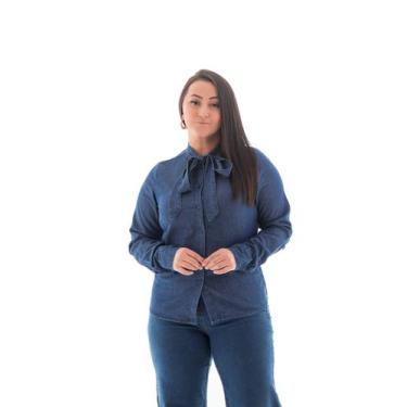 Imagem de Camisa Jeans Feminina Arauto Gola Laço - ARAUTO JEANS, Azul médio, M