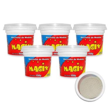 Imagem de Kit 5 Potes Massa Massinha de Modelar Infantil 150g Escolar - MAGIX KI
