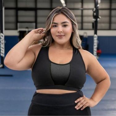 Imagem de Top Com Bojo Feminino Plus Size Academia Alça Nadador Reforçado Recote