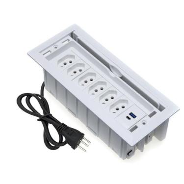 Imagem de Caixa De Tomada 7 Blocos 6 Tomadas 10A 2 USB 9.0A 1 Tipo C Branco - CO