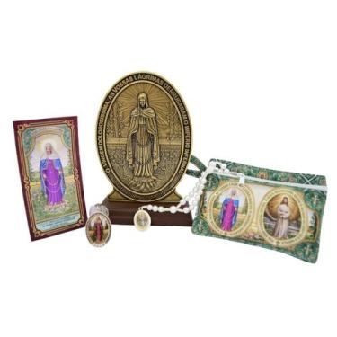 Imagem de Nossa Senhora das Lagrimas Kit Adorno em Metal chaveiro e terço - Arti