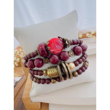 Imagem de Kit Pulseira Miçanga Vinho - Crystal Mulher