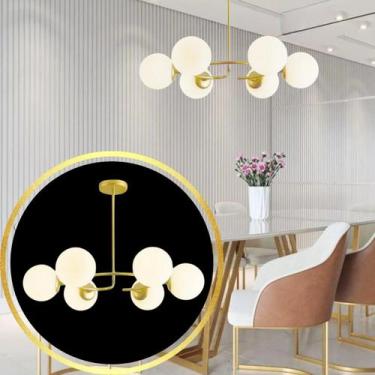 Imagem de Lustre 75x68cm Fibonacci Jabuticaba 6 Globos Vidro Metal Dourada Lumin