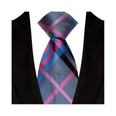 Imagem de Gravata Clássica Masculina De Negócios 8CM Com Estampa Xadrez E Listra