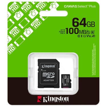 Imagem de Cartão de Memória Micro SD Kingston Canvas Select Plus com 64GB Classe 10 U1 V10 A1 Full HD e Adaptador