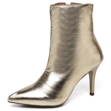 Imagem de Bota Bico Fino Ellas Online Metalizada com Ziper e Salto Medio Fino