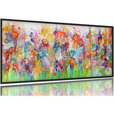 Imagem de Quadro Decorativo Colorido Flores Abstrato 130x60 Moldura Preta 2x2