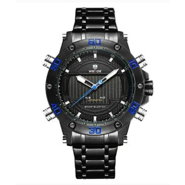 Imagem de Relógio masculino weide 6910 analógico e digital led preto azul multifunção anadigi inox