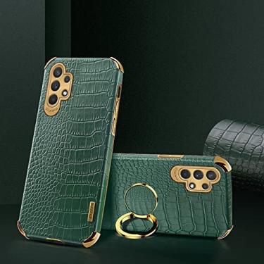 Imagem de Yepda Capa de Crocodilo Textura para Samsung Galaxy A52 Luxo Couro Capa Suporte de Anel de Rotação de 360 Graus Anti Impacto com Proteção de Câmera protetora à prova de choque 6.5 polegadas, Verde