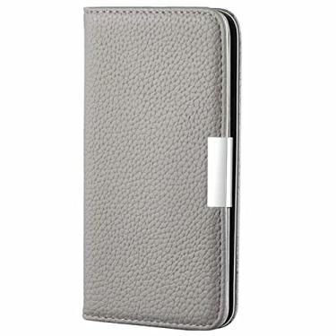 Imagem de GSYH Capa carteira para iPhone 13 Pro Max/13 Pro/13/13 Mini, capa de couro legítimo com compartimentos para cartão, fecho magnético TPU à prova de choque com suporte estilo livro flip capa, cinza, 13pro 15,1 cm