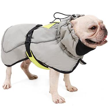 Imagem de Foern Jaqueta para cachorro impermeável, casaco para cachorro quente com faixa refletora para clima frio, colete para cachorro térmico à prova de vento para cães pequenos, médios grandes, cinza, XGG